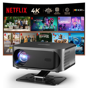 [AI Movin 2.0 /1200 ANSI/Auto Focus & Keystone] 4K Outdoor Projector with Wifi and Bluetooth, Smart Portable Proyector with Built in Apps Netflix/YouTube/PrimeVideo & Dolby, Home Theater with HDR10+