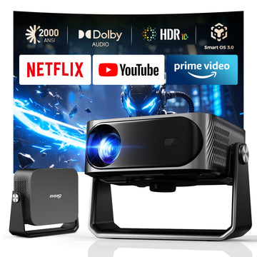 iSinbox 4K Smart Projector Compatible with Netflix,2000 ANSI Outdoor Cinema 360° Stand,WiFi 6 & Bluetooth 5.4, Dolby Audio, HDR10+, 6D Keystone,AI Auto Focus, For Garden, Bedroom, Home Theater Gaming