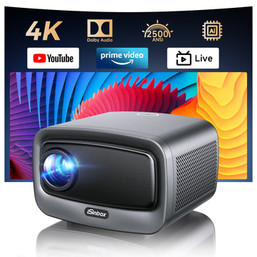 [2500 ANSI/Auto Focus/Built-in APPS] Smart Projector 4K with WiFi 6 and Bluetooth 5.3, 6D Keystone Outdoor Movie Projector with Netflix& 36W Dolby Audio Plus HDR10+ Home Theater Ceiling Upgraded