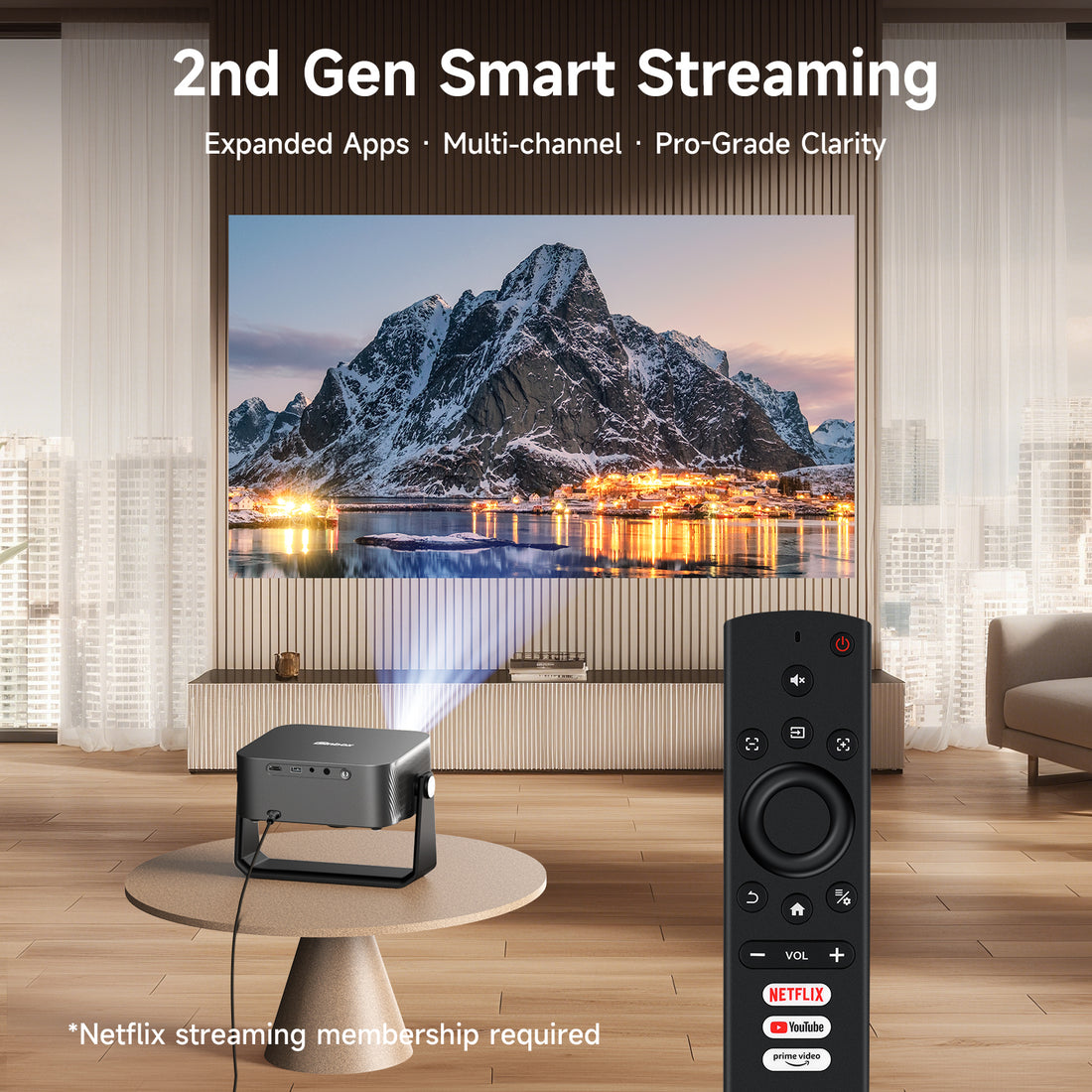 [2000ANSI]Smart Projector 4K with Built in Apps YouTube/PrimeVideo & Dolby, Outdoor Camping Projectors Portable Mini Projector Daylight Home Cinema with WiFi 6,Bluetooth 5.3 & HDR10+