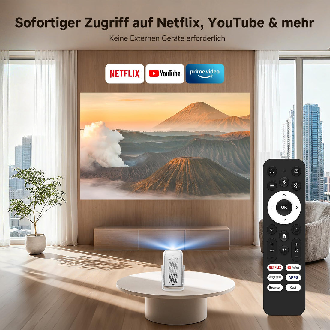 Beamer 4K mit Netflix, iSinbox 1200ANSI 4K Heimkino & Outdoor kurzdistanz Beamer, Smart projektor mit Dolby Audio, Autofokus & Trapezkorrektur, WiFi 6＆ Bluetooth 5.4, HDR10+, Dual-Mode Standfuß